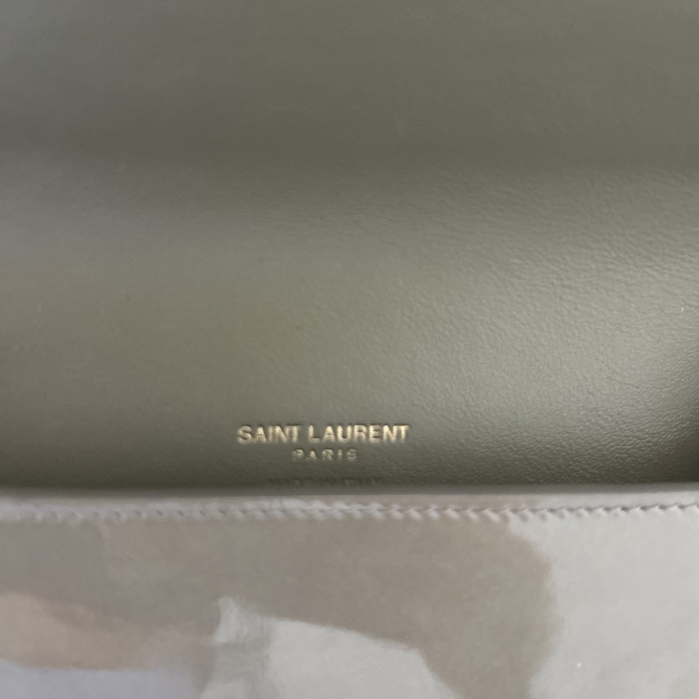 SAINT LAURENT YSL Cassandre $830 Soft Sage Patent Leather Phone Holder NEW - Picture 6 of 10
